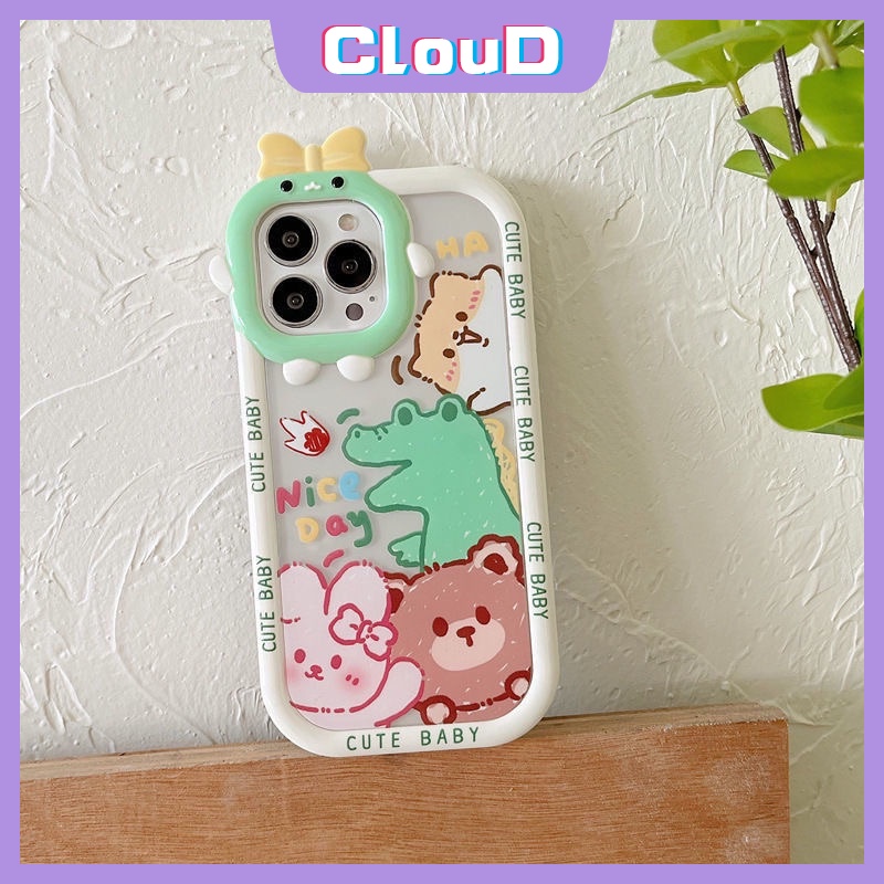 Soft Case Bumper Lensa Motif Dinosaurus Beruang 3D Untuk IPhone 11 13 12 Pro MAX XR 6 6S 7 8 Plus X XS MAX SE 2020