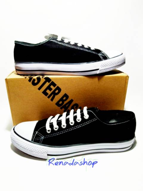 Sepatu MB 807 LC Master Basket Hitam Kanvas Black White Sepatu Sekolah