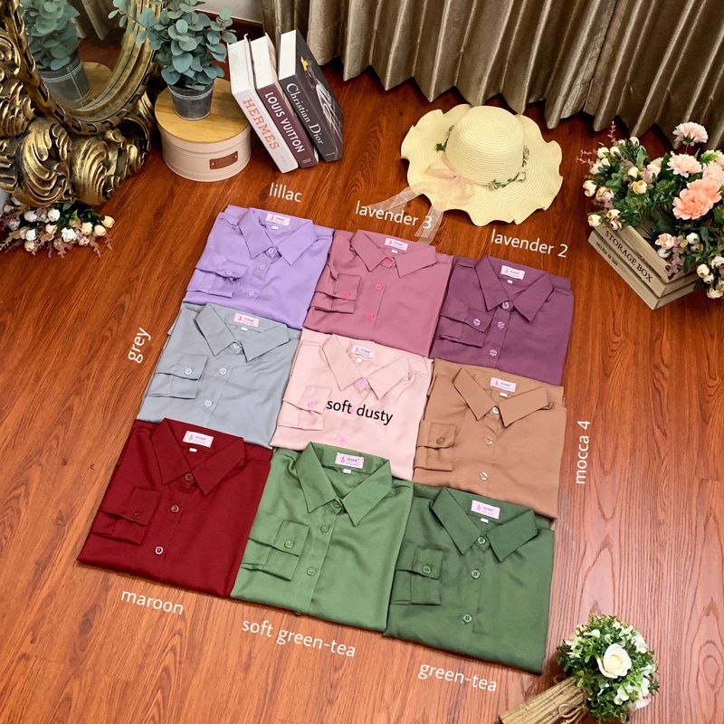 Kemeja Wanita Polos Lengan Panjang Terbaru Kekinian Casual Santai Kuliah Kerja ld 110-1