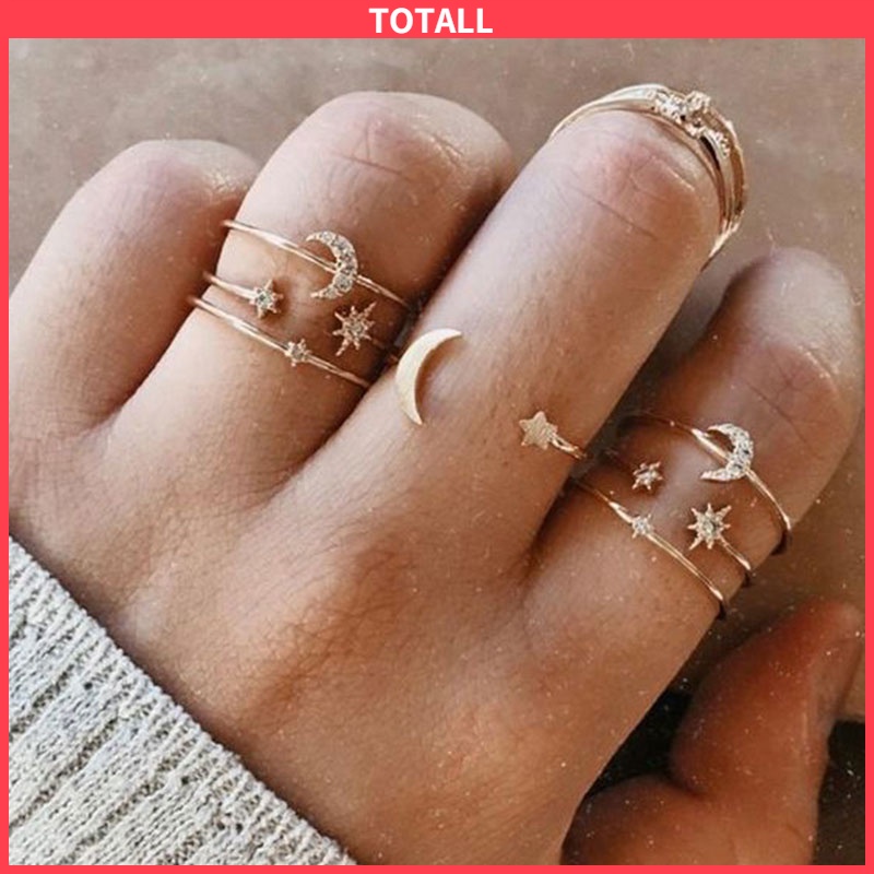 [✅READY STOCK] 7 Piece Cincin Set Kupu-kupu Bintang Bulan Korea Retro Bohemian Mewah Pernikahan Perhiasan Aksesoris Fashion Penjualan Panas Mode