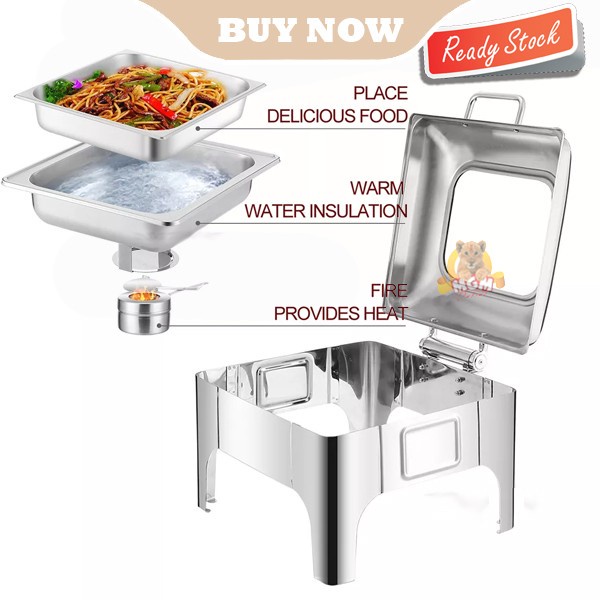LUXURY Prasmanan Hydraulic SQUARE Chafing Dish 6.0L kotak SOFT CLOSING