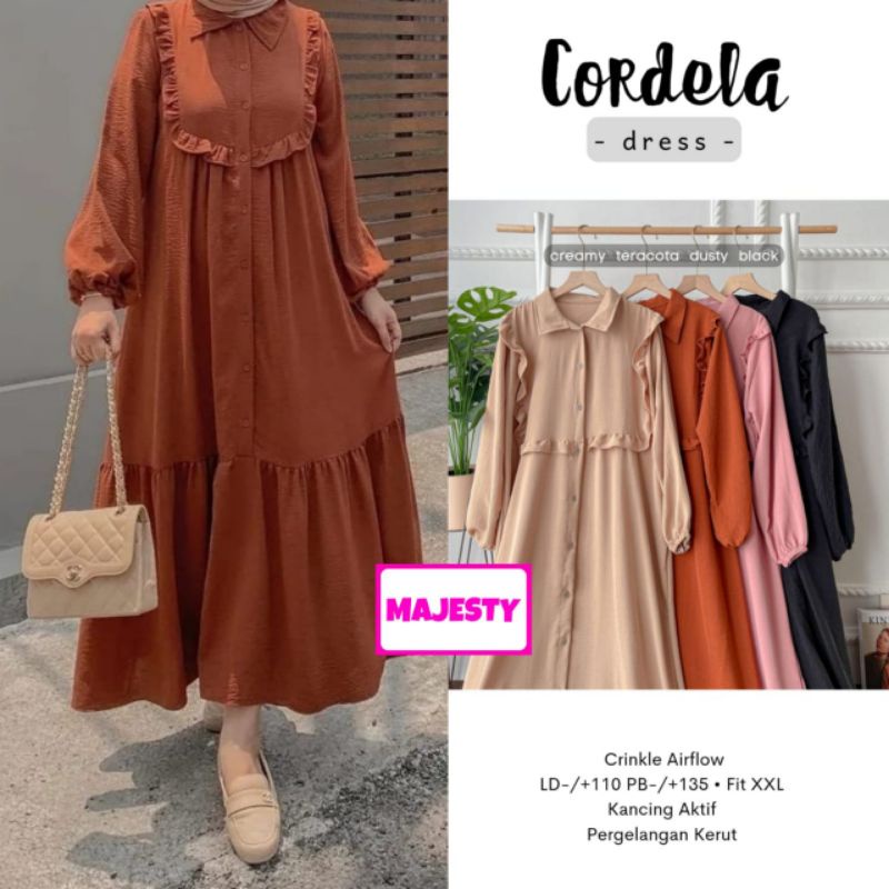 Cordela Dress By Majesty Gamis Crinkle Lengan Balon