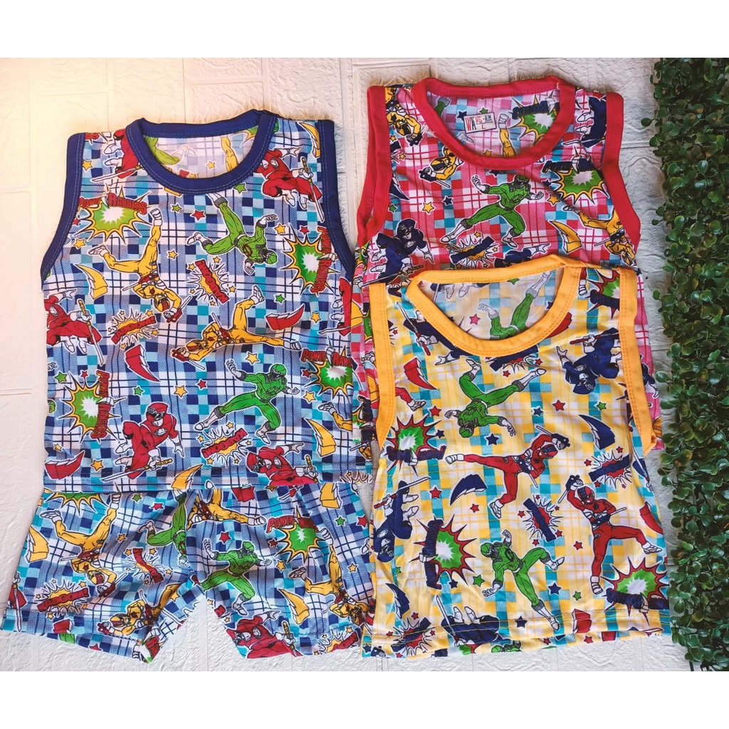 Setelan Anak Singlet Animasi | Laki-Laki Motif Anak Kartun Lucu | Lengan Kutung | C