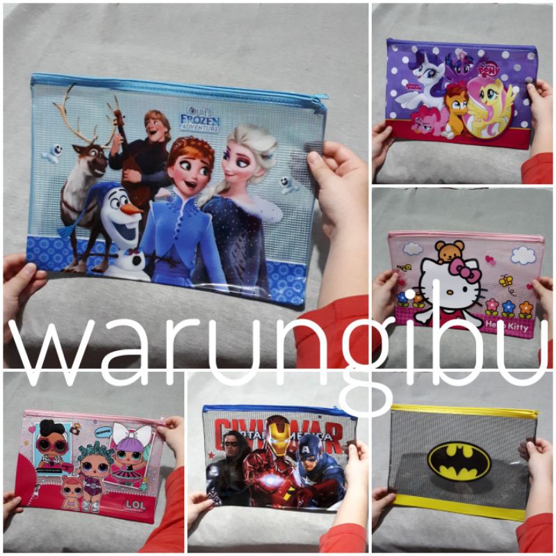 

Map Plastik Pvc Jaring Organizer File Resleting Karakter Unicorn Cars Frozen Hello Kitty Superman