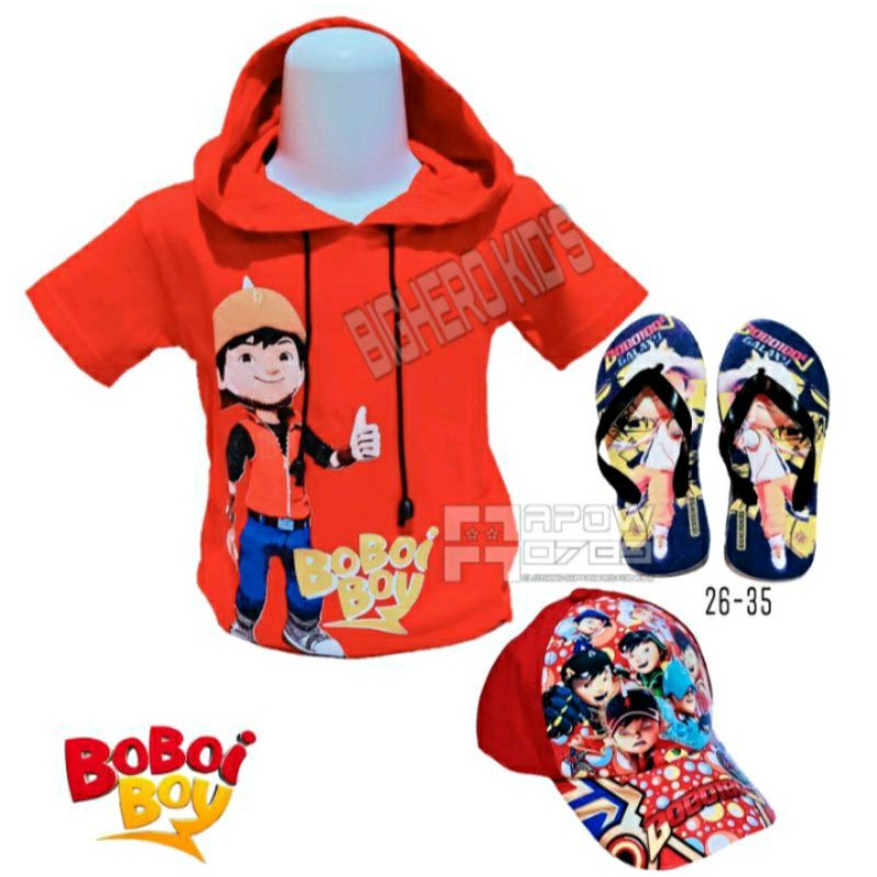 -Hoodie-boboiboy paket 3in1 kaos anak karakter sendal 28-35