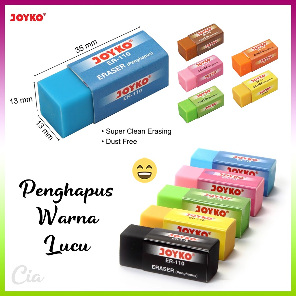 

Penghapus Warna Warni Lucu Hapusan Eraser Joyko Pink Biru Hijau Kuning Orange Oren Coklat Ungu Hitam Putih