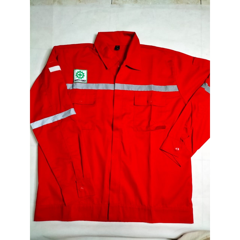 Atasan Wearpack | Kemeja Safety Baju Proyek Full Merah