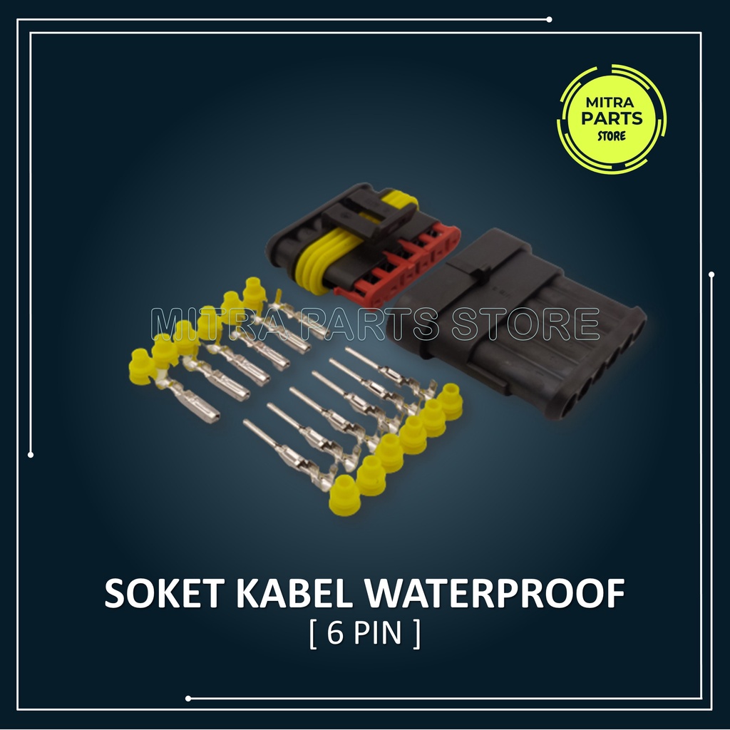 Soket Kabel Motor 6 Pin KECIL WATERPROOF isi 5 SET lengkap dengan Skun dan Karet anti Air