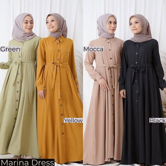 Te166 Gamis Polos Busui Dress Basic Dress Kancing Depan Marina Shopee Indonesia