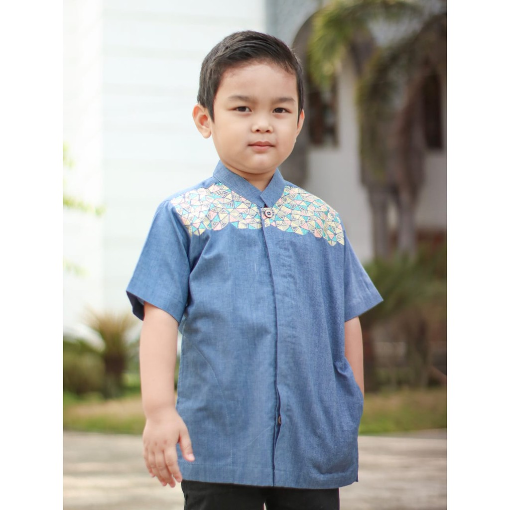 Baju Koko Muslim Anak Bordir Alharamain Terbaru Type B07 Warna Biru Navy Best Seller