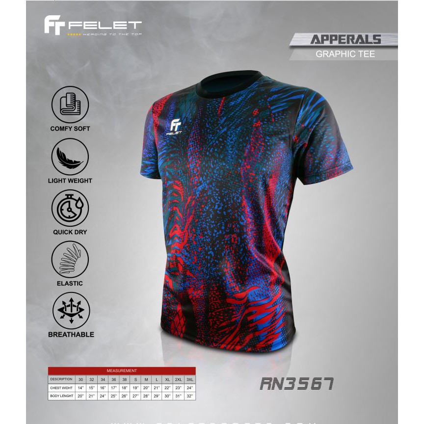 ORIGINAL - Kaos / Baju Olahraga Badminton Pria Dewasa FELET - GRAPHIC TEE SERIES
