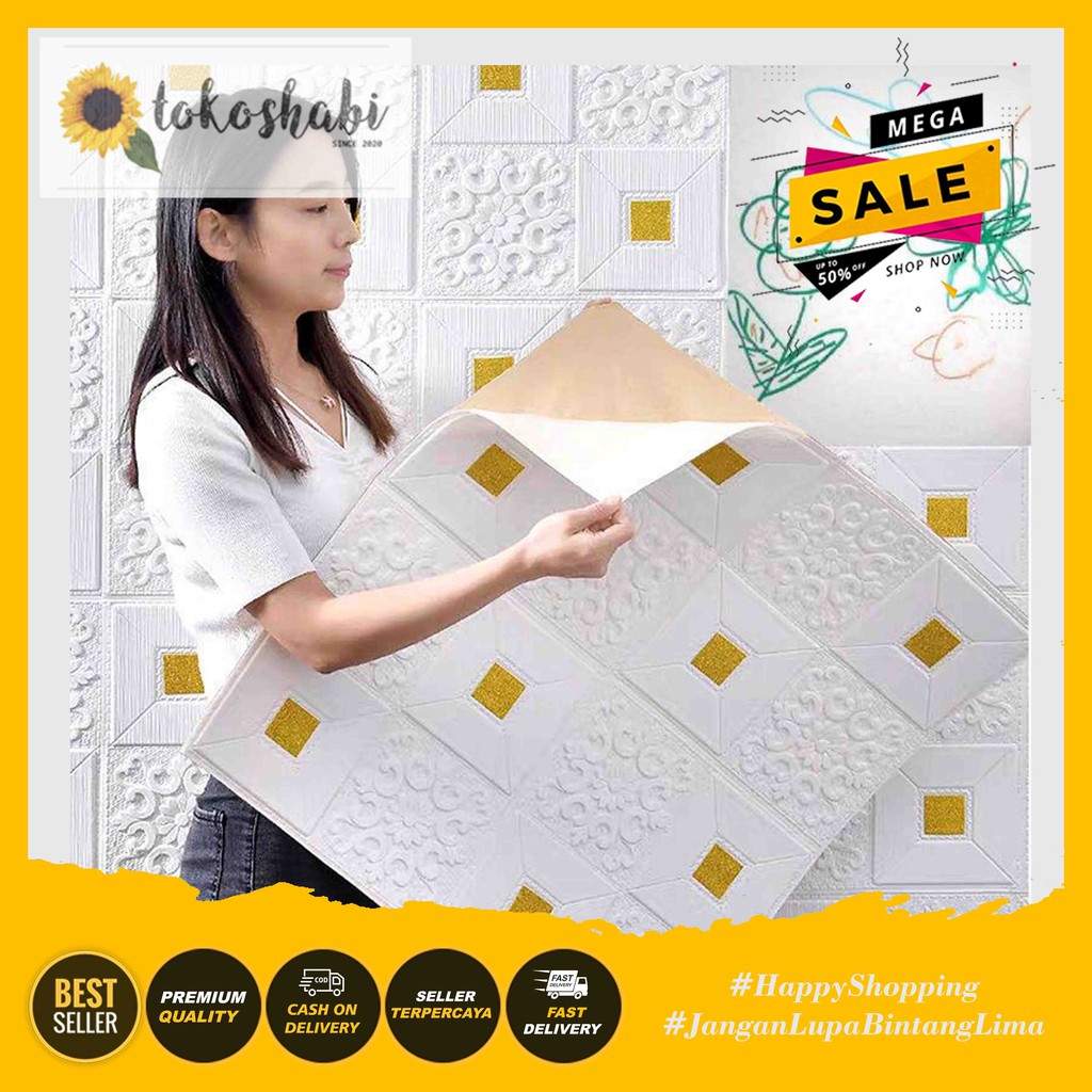 Walpaper Dinding 3D Foam Wallpaper Stiker 3D Foam Motif Batik Kristal