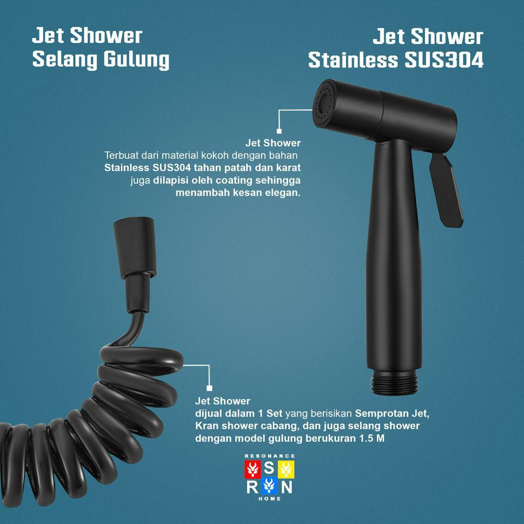 Jet Shower Flexible Set SUS304 Hitam / 1.5M Bidet Toilet RESONANCE HOME