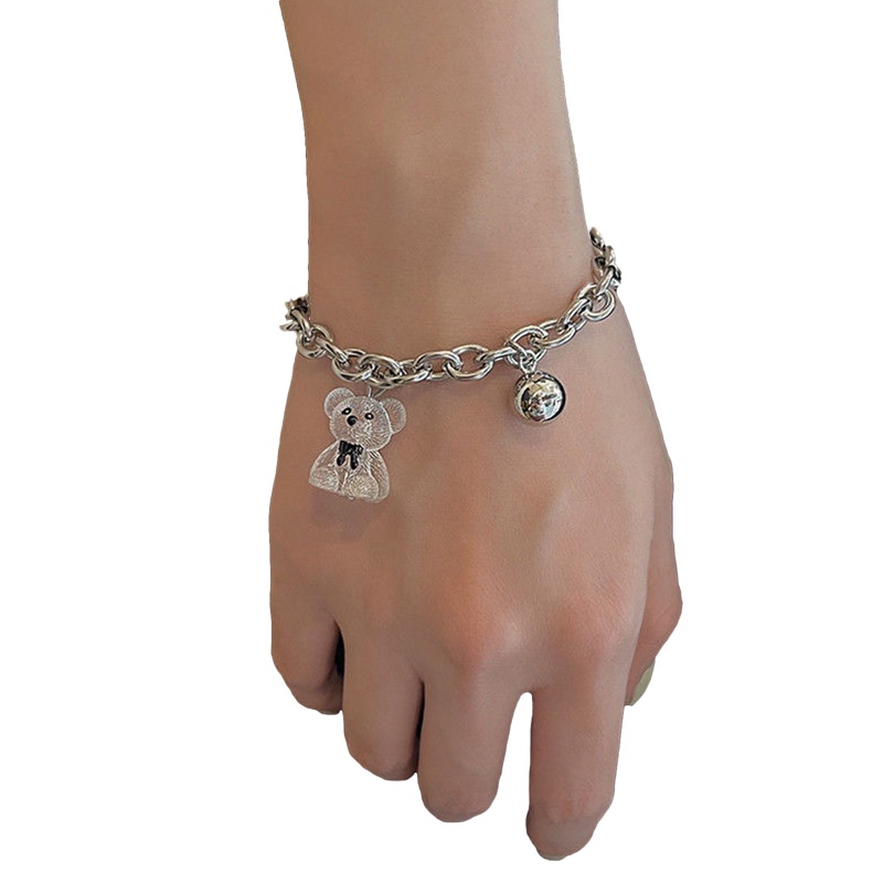 Gelang Liontin Beruang Hollow Bahan Alloy Transparan Untuk Wanita