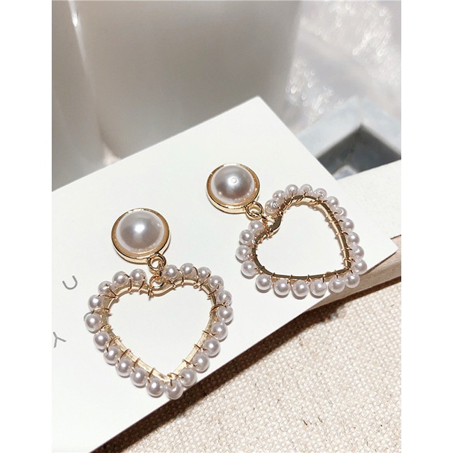 LRC Anting Tusuk Fashion Pentagram Needle Five-pointed Star Pearl Earrings F5033X