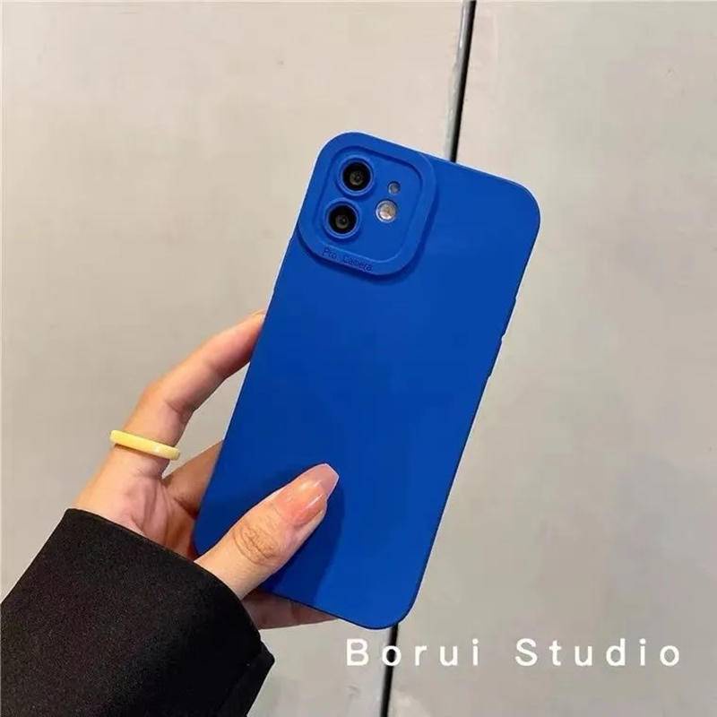 Case Bahan Silikon Warna Biru Polos Untuk iPhone 13 12 11 Pro Max