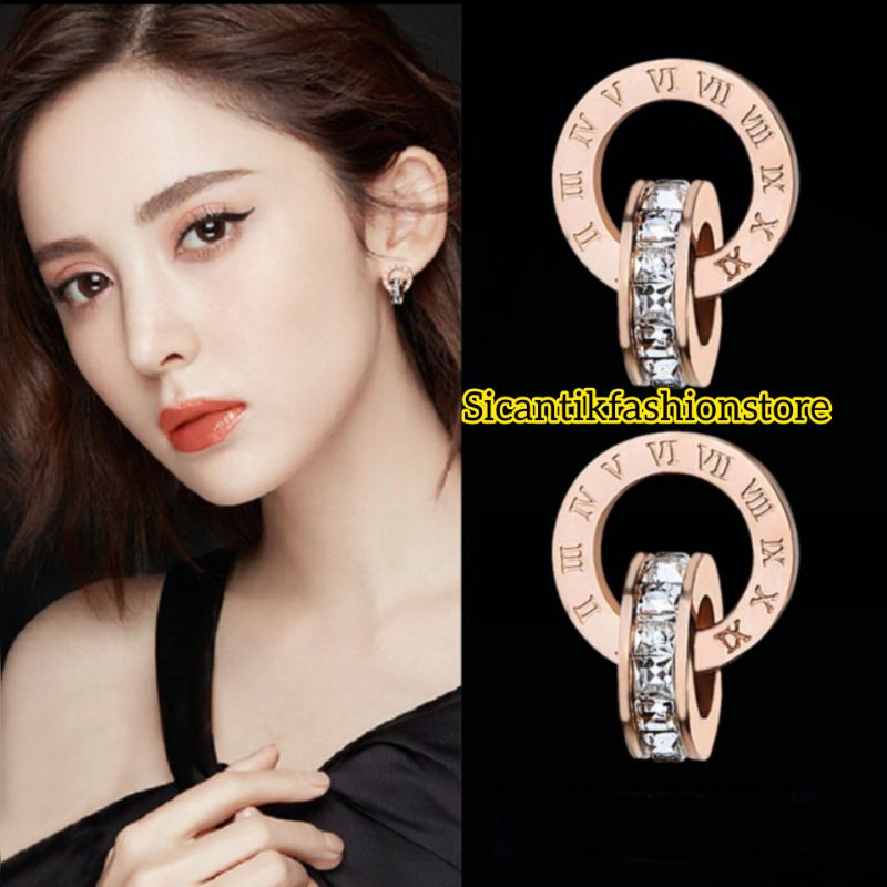 Anting Titanium Wanita Korea Rose Gold Model Ring Terlaris Anti Karat selamanya Anting Wanita Kekinian Mewah Terbaru Warna Rose Gold Anting Ring Rose Gold