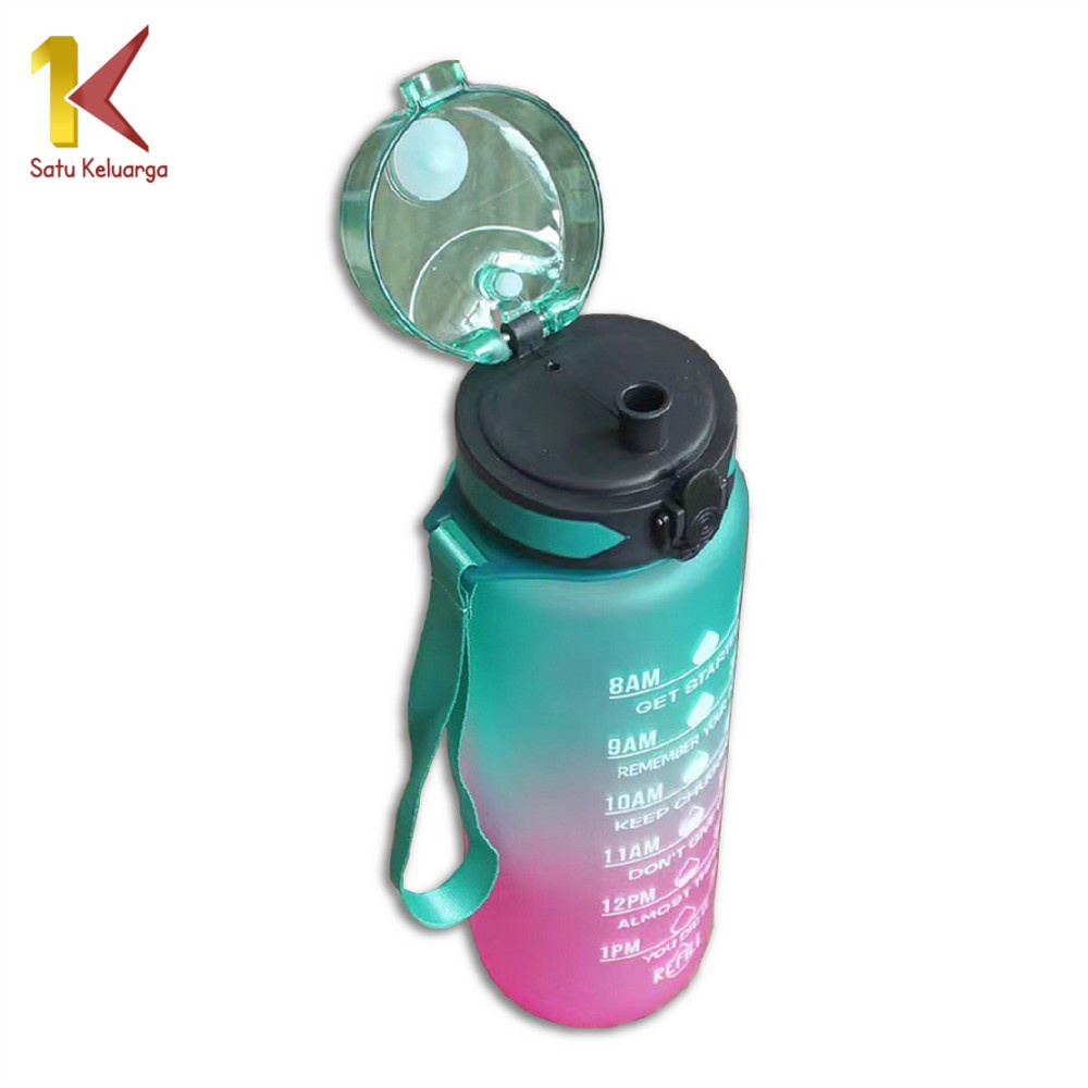 Satu Keluarga Botol Minum 1 Liter C407 Gradasi Tumbler Olahraga Sport Unik Botol Motivasi Thumbler Penanda Waktu BPA FREE-3