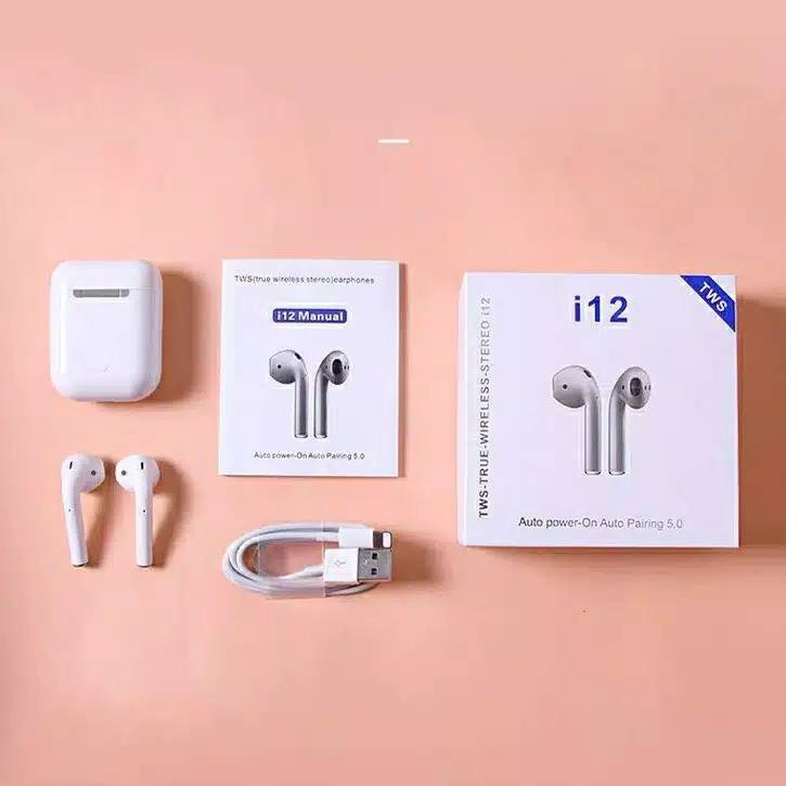 HEADSET BLUETOOTH i12 TWS DOUBLE PAIRING MACARON