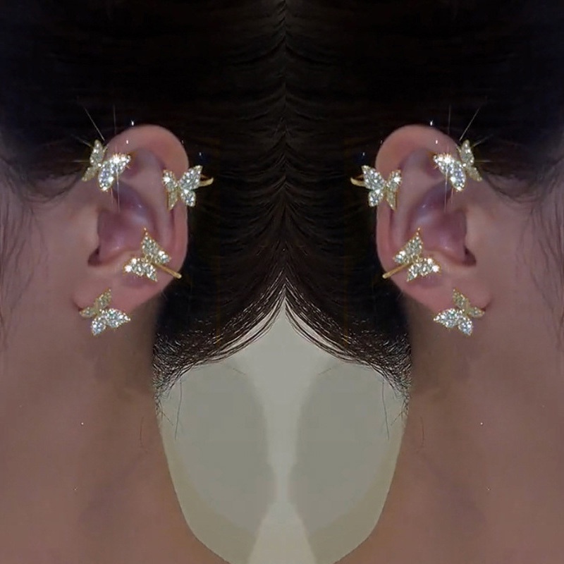 AY(CN) Ifyou Anting Tusuk Gantung Desain Pita / Bintang / Kupu-Kupu / Daun Hias Kristal Untuk Wanita