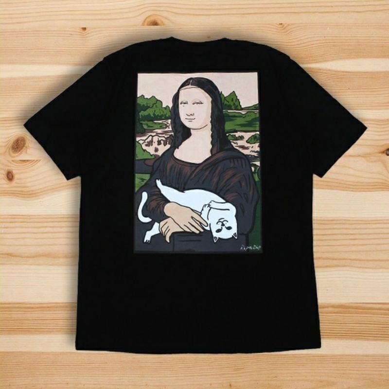 TSHIRT KAOS BAJU RIPNDIP NERMAL MONALISA POCKET BLACK LIKE ORI