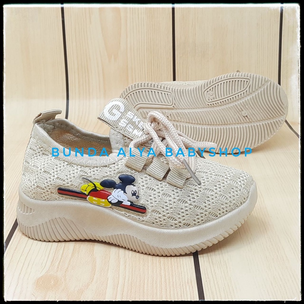 Sepatu Anak IMPORT Umur 2 - 6 Tahun KREM Elastis Sepatu Anak Cowok Size 22 - 31 Kartun Lucu Alas Karet Anti Licin