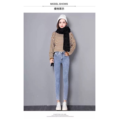 Celana Jeans Thermal Wanita Winter Denim Pants