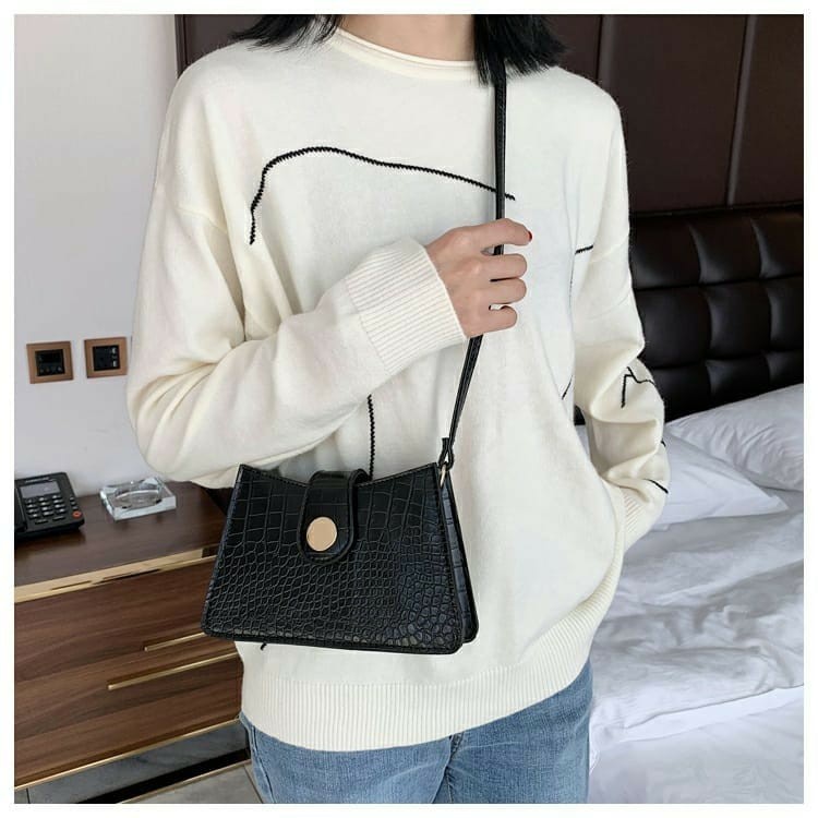 TSK - TAS SELEMPANG KECIL IMPORT KULIT CROCO MURAH FASHION KOREA HITAM WANITA ZERZA