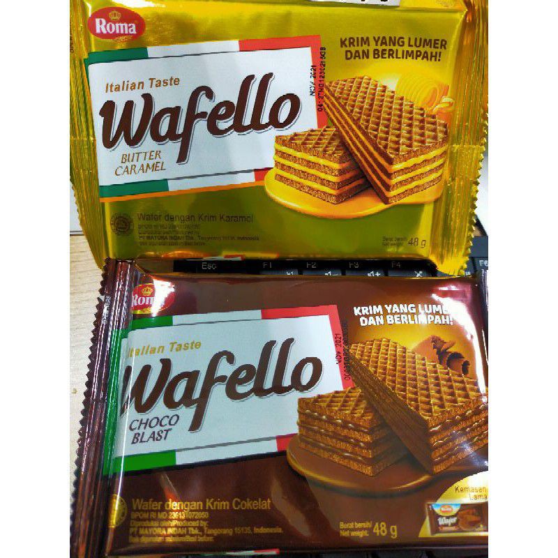 

ROMA WAFER WAFELLO ISI 10 PCS X 48 GRAM CHOCOLATE BUTTER CARAMEL