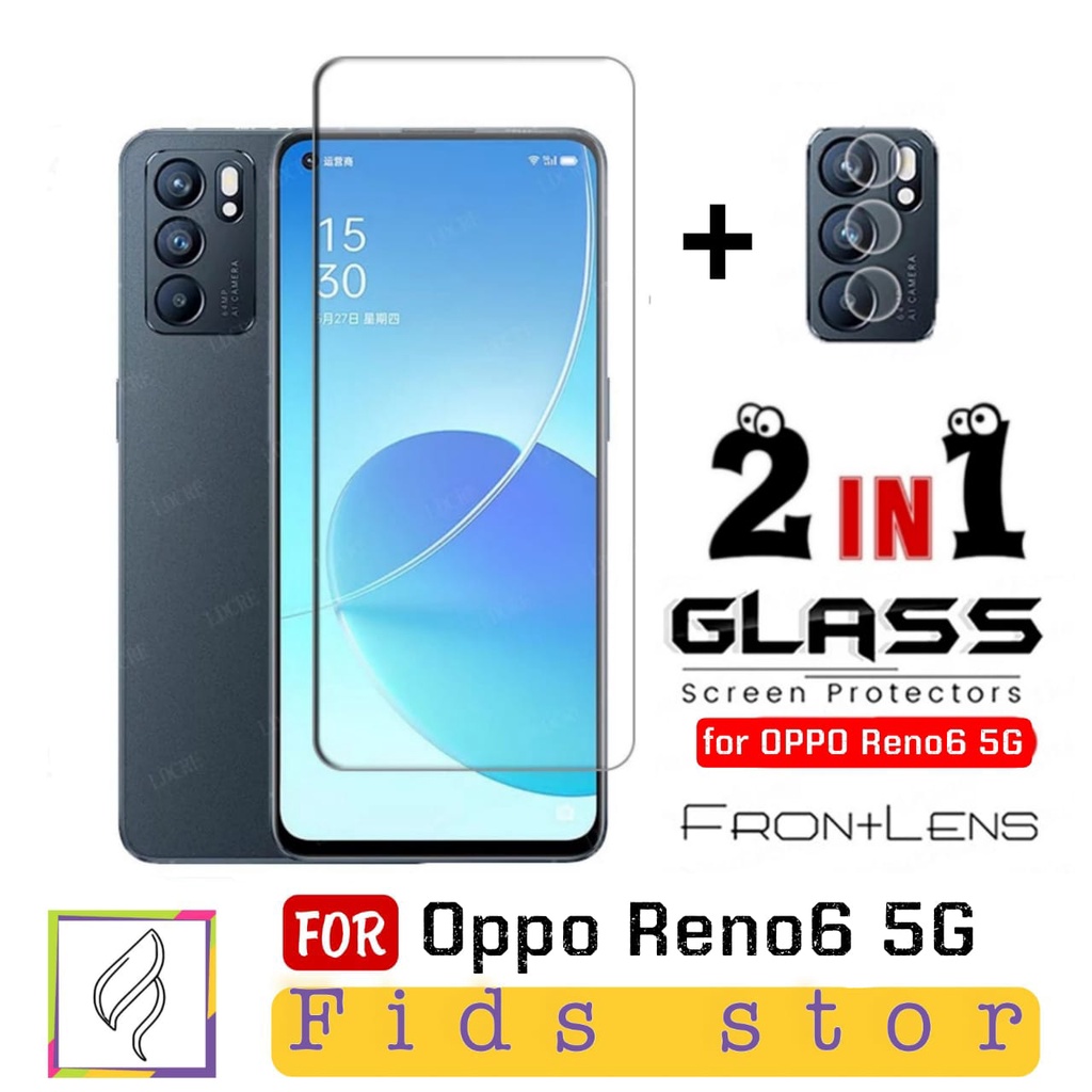 PROMO 2in1 Tempered Glass OPPO Reno6 5G Full Layar kaca Bening Premium Free Camera Glass Reno 6 5G