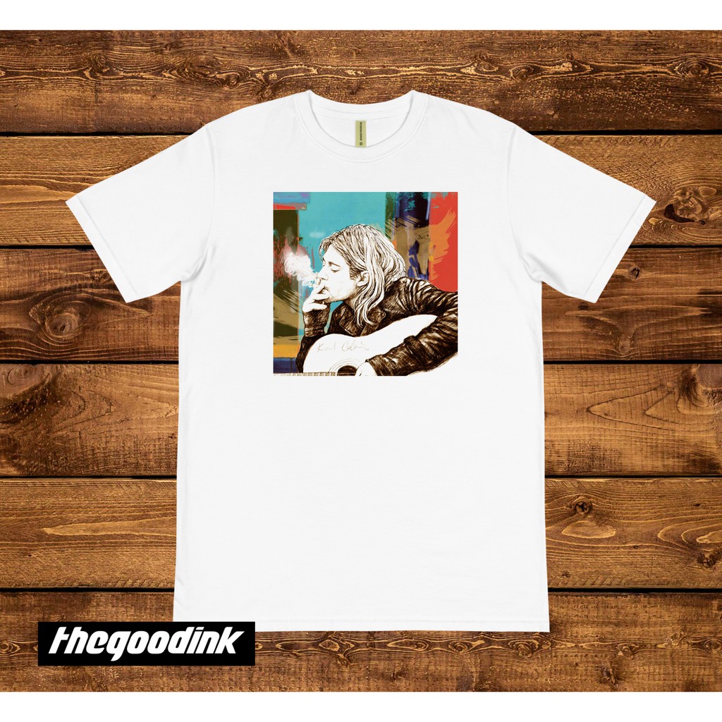 Kaos Nirvana - Kurt Cobain Art Putih - Original Gildan T-shirt