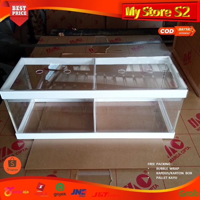 AQUARIUM AKRILIK 2 RUANG 40X15X15 CM - DOUBLE SEKAT BISA DILEPAS - FREE TUTUP - BISA CUSTOM