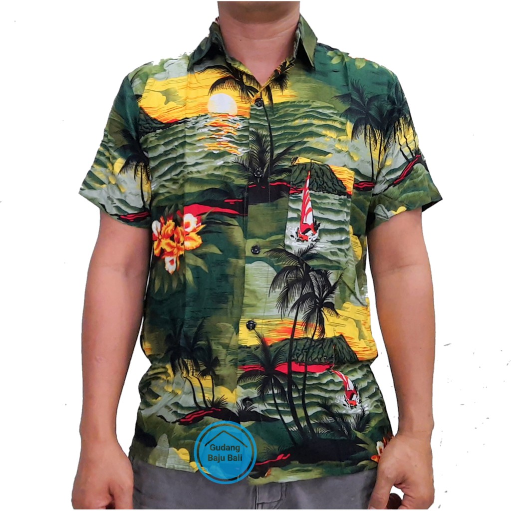 Kemeja Pantai / Kemeja Hawai / Kemeja Bali (Bahamas) M-XXXL-Hijau