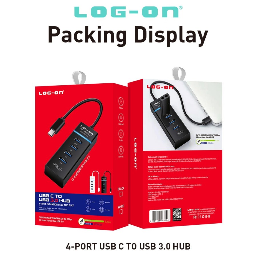 USB TYPE C TO USB 3.0 HUB LOG ON LO-HUB05 PLUG AND PLAY - USB HUB