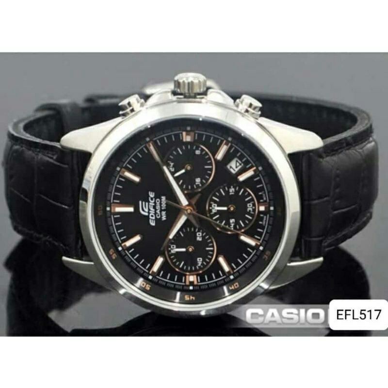 JAM TANGAN CASIO EDIFICE EFR-517 CHROHOGRAPH ORIGINAL TALI KULIT TERBARU