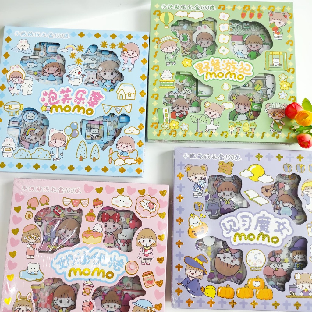 

Sticker BOX SENMU MASU MOMO 100PCS Set Daily Manual Cute Pattern Decorative Tape Sticker Gift CRAFT