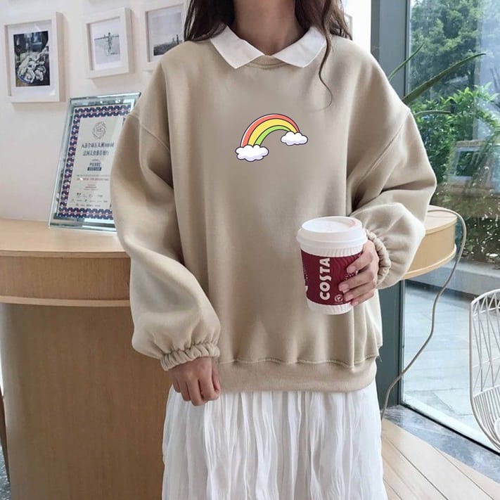 SWEATER WANITA RAINBOWS /// ATASAN WANITA LUCU FLEECE TEBAL HALUS PREMIUM KEKINIAN TERBARU''