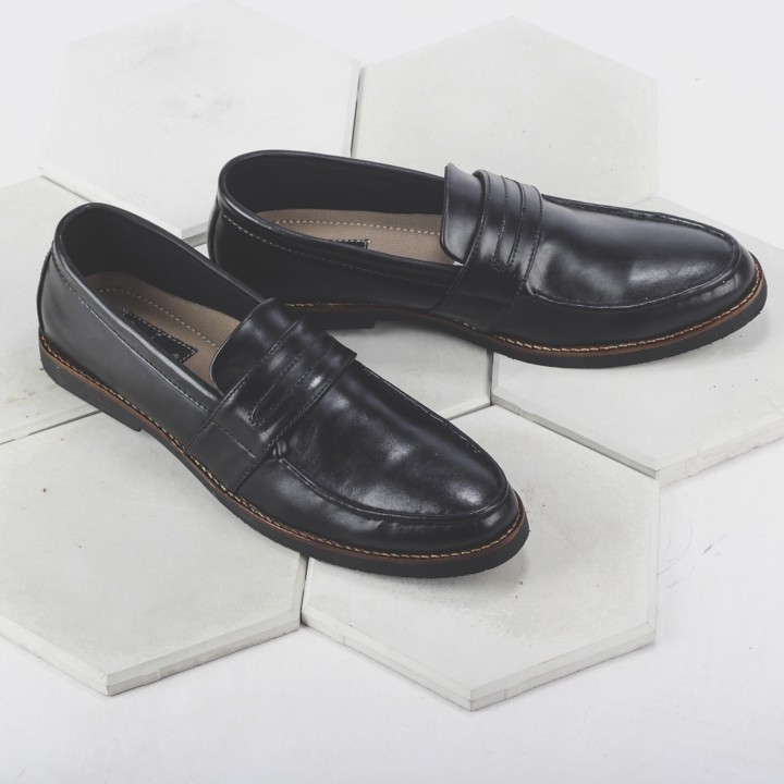 HARPER BLACK - Sepatu Pantofel Pria Kasual Kulit Formal Kantor Casual Kerja Kuliah - Pantopel Pria