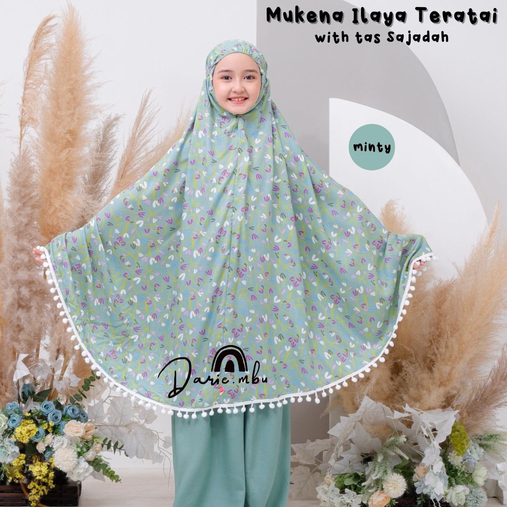 Mukena Anak Rayon Kombinasi ( Umur 8 - 13 Tahun) Tas Sajadah Ilaya Bunga Teratai Katun Rayon Premium