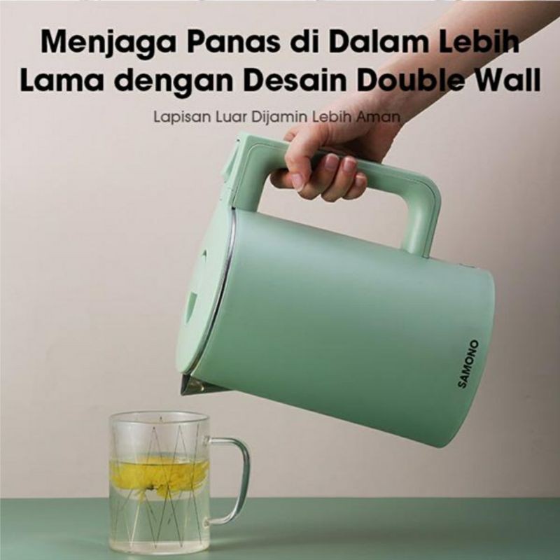 SAMONO SW-R1 600W Electric Kettle 1.8L Double Wall Design Anti-Slip garansi resmi 1 tahun