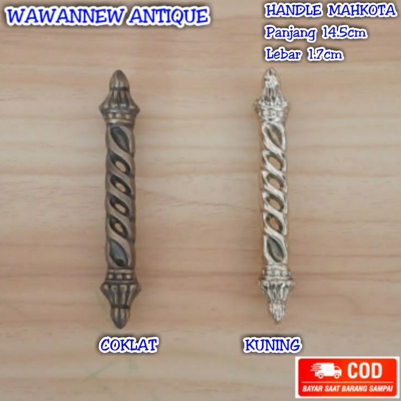 Handle Laci / Gagang Lemari Pintu Rumah Kuningan Antik Motif Mahkota 14.5cm