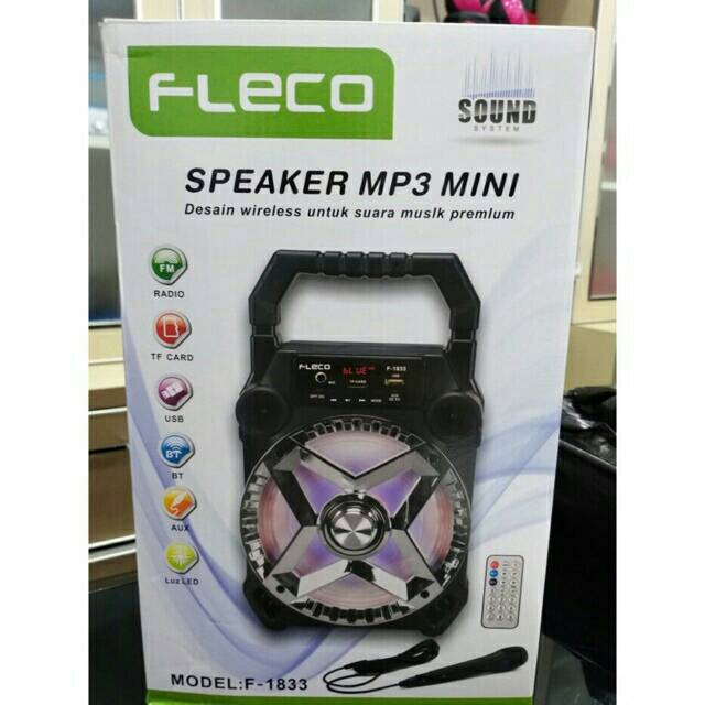 SPEAKER BLUETOOTH FLECO F1833 BONUS MIC KARAOKE/SALON AKTIF WIRELESS MP3 SUPER BASS PREMIUM USB LED