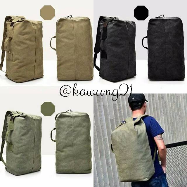 TP01 Tas Ransel Travelling Besar Kain Kanvas Hiking Impor Keren Modis Army Tactical