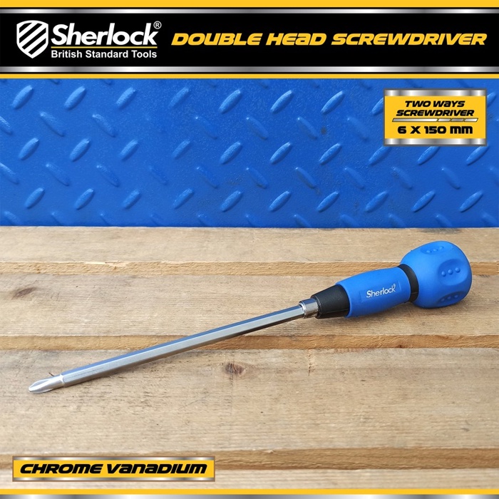 Obeng Bolak Balik (+) dan ( - ) / Sherlock Cr-V Gagang Karet 6 x 150 mm