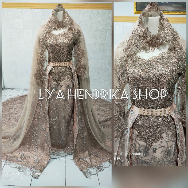 Gaun pengantin duyung+ekor+sayap+veil