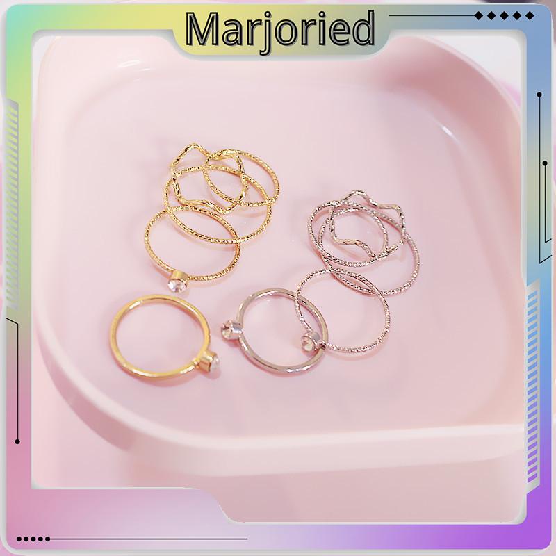 5Pcs / Set Cincin Jari Aneka Bentuk Warna Silver Untuk Wanita-MJD