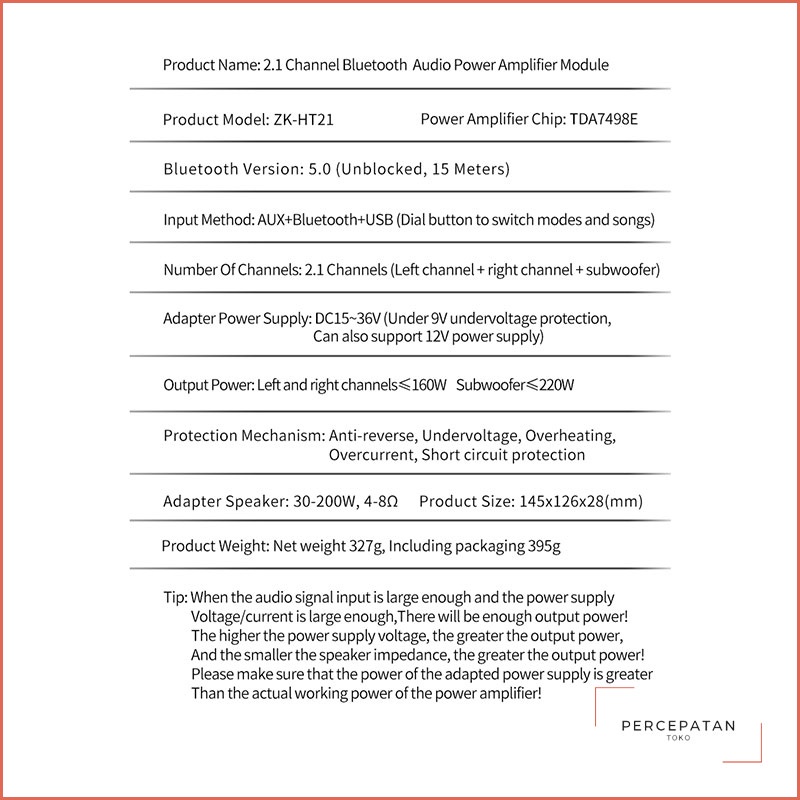 【ZK-HT21】 Bluetooth digital power amplifier modul 2.1 channel 【TDA7498E】 subwoofer nada tinggi dan rendah 160W * 2