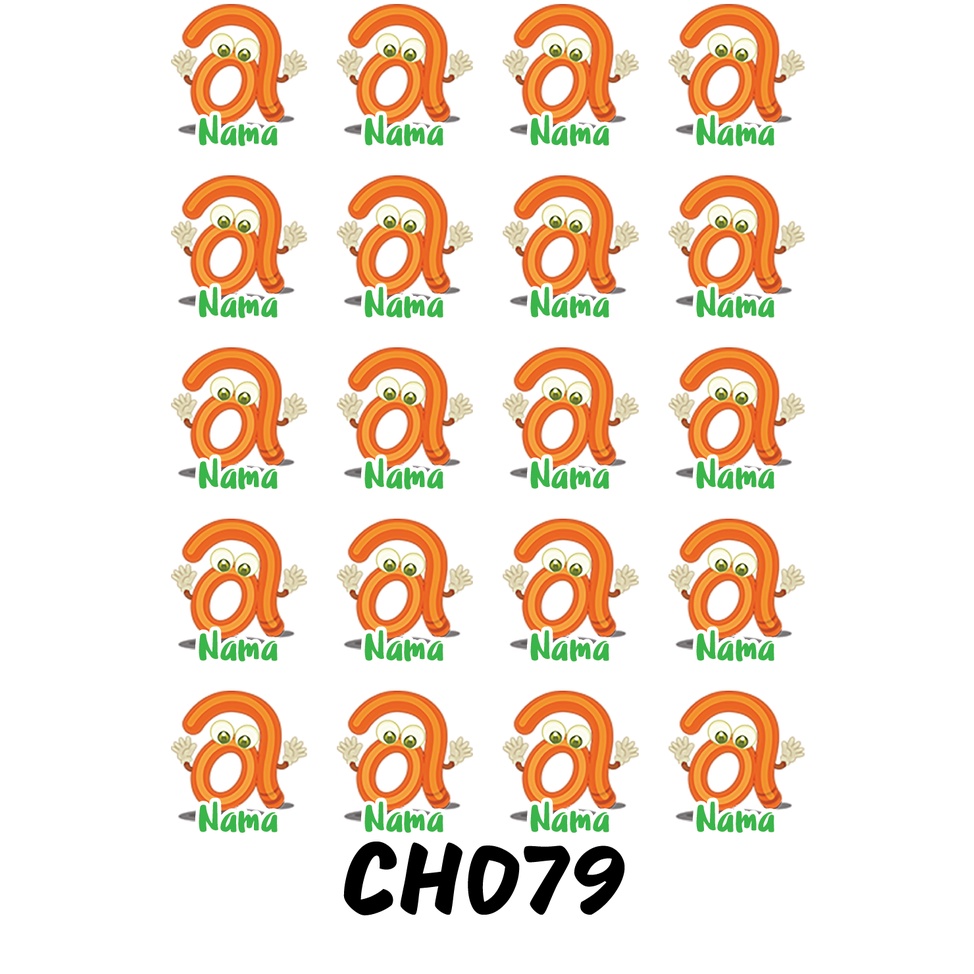 

Sticker Nama Cutting Label Waterproof Tahan Air Huruf 79 (CH079)