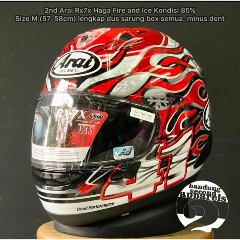 Helm Touring Racing Second Arai RX7X Haga Fire And Ice Size M bekas SNI