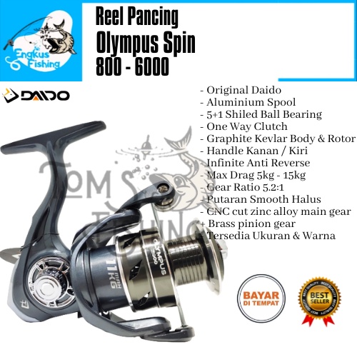 Reel Pancing Daido Olympus Spin 800 - 6000 (5+1 Bearing) One Way Aluminium Spool - Engkus Fishing